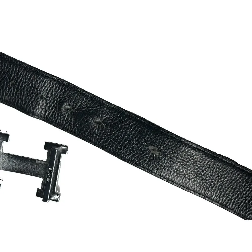 Hermes Blue / Black Reversible Belt with Silver H Buckle Sz 40 Leather Damaged